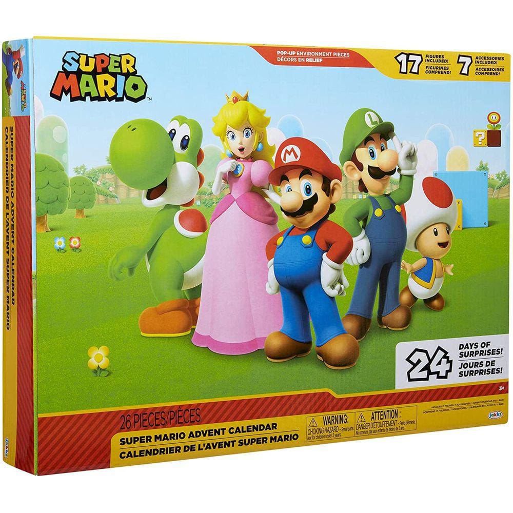 Calendário de Natal do Advento da Nintendo super MARIO Com 17 Números de Ação Articulados e 7 Acessórios, Contagem Regressiva Surpresa de 24 Dias com