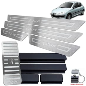 Soleiras + Descanso Peugeot 206 1998/2010 Prata Baixo Relevo