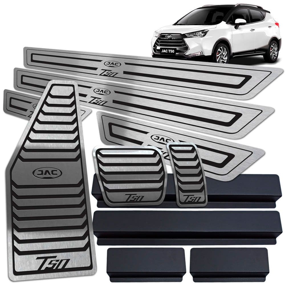 Descanso Pedaleira Soleira Inox Jac T50 Preto Baixo Relevo