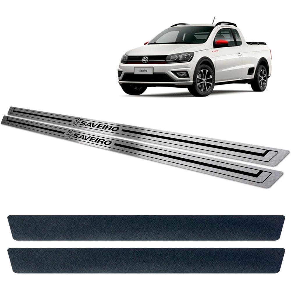 Soleira De Porta Vw Saveiro G7 Aço Inox Preto + Vinil