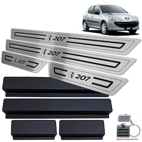 Soleiras Aço Inox Peugeot 207 2009 A 2015 Preto Baixo Relevo