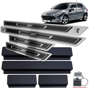 Soleira Em Aço Inox Peugeot 307 Preto Alto Relevo