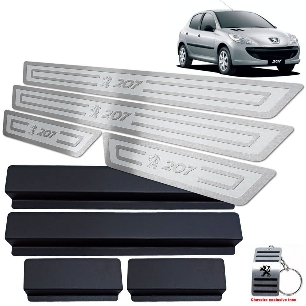 Soleiras Aço Inox Peugeot 207 2009 A 2015 Prata Alto Relevo