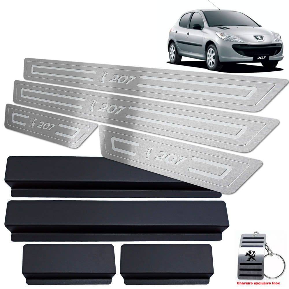 Soleiras Aço Inox Peugeot 207 2009 A 2015 Prata Baixo Relevo