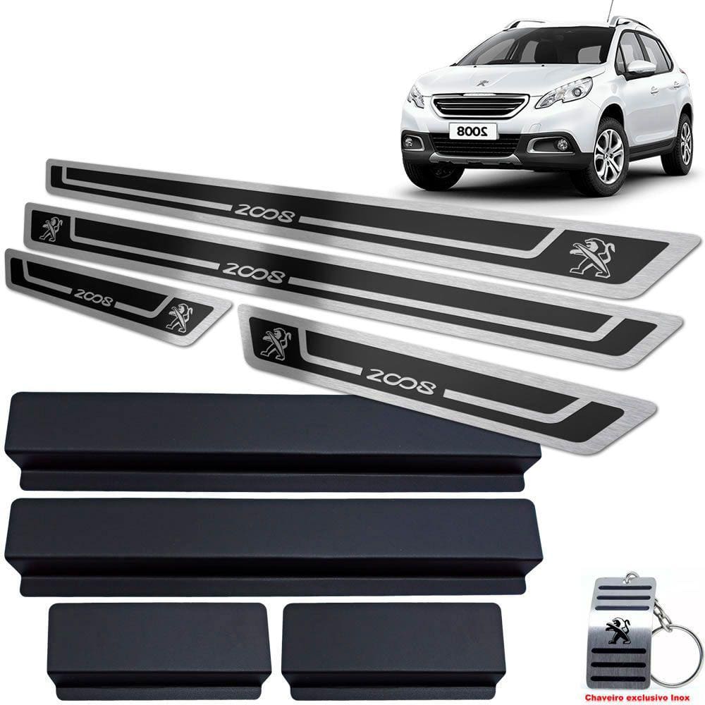 Soleira Aço Inox Peugeot 2008 2015/2019 Preto Alto Relevo