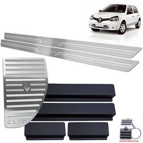 Soleiras + Descanso Renault Clio 2013/2019 Prata BR 2 portas