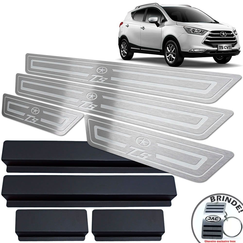 Soleiras Jac T5 2016 A 2019 Com Vinil Prata Baixo Relevo
