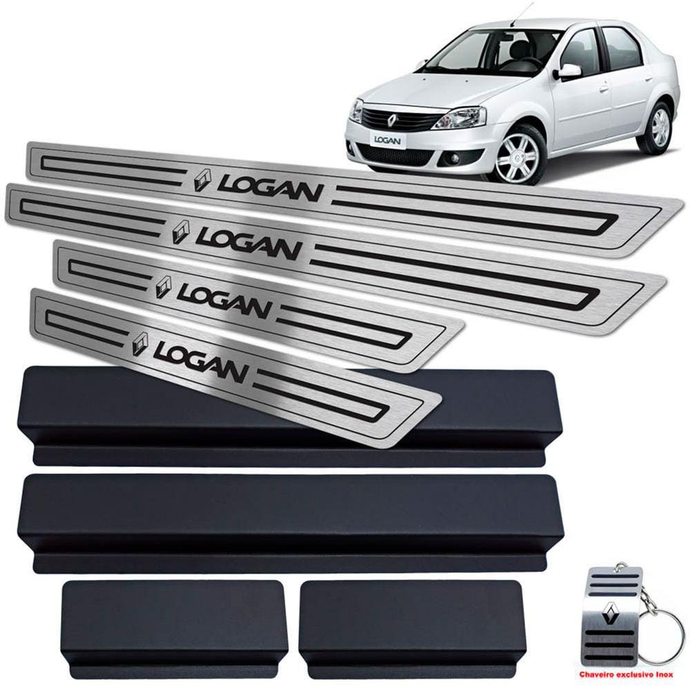 Soleira Em Inox Renault Logan 2011 A 2013 Preto Baixo Relevo
