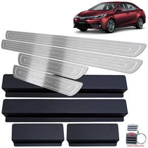 Soleiras Em Aço Inox Corolla 2014 A 2019 Prata Baixo Relevo