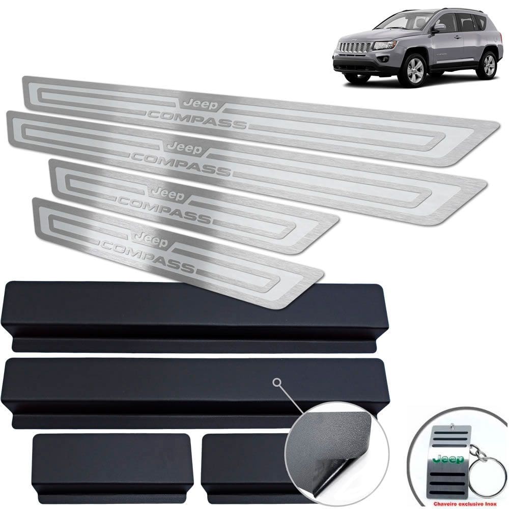 Soleira Aço Inox Jeep Compass 2012 A 2015 Prata Alto Relevo