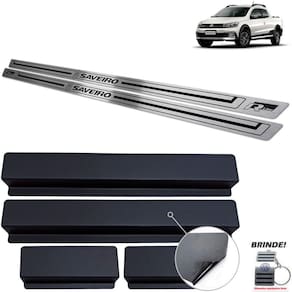 Soleiras Em Aço Inox Saveiro R-Line Preto Baixo Relevo