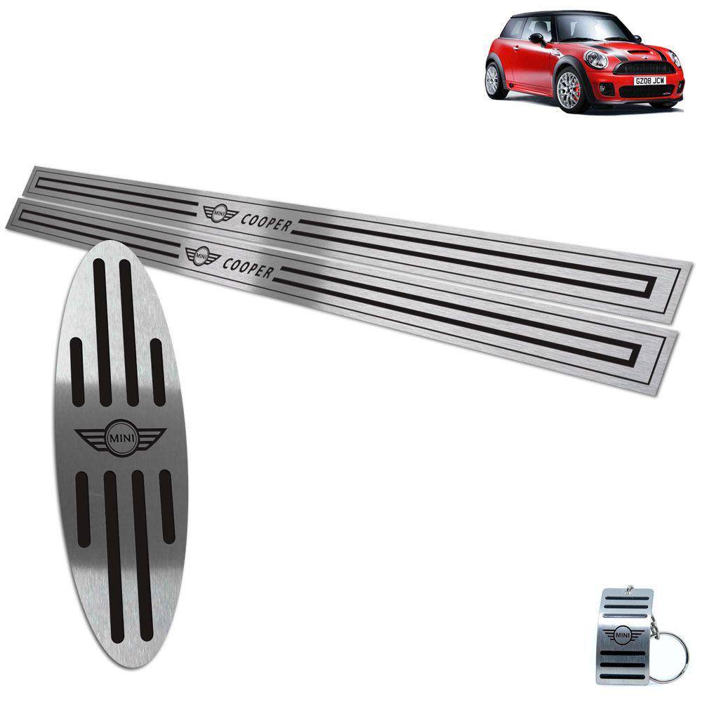 Descanso + Soleira Aço Inox Mini Cooper Preto Baixo Relevo