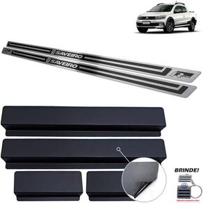 Soleiras Em Aço Inox Saveiro R-Line Preto Alto Relevo