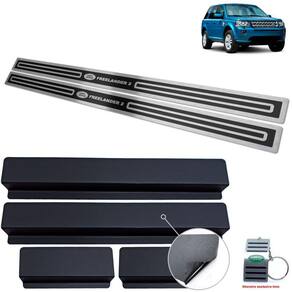 Soleira Aço Inox Land Rover Freelander 2 Preto Alto Relevo