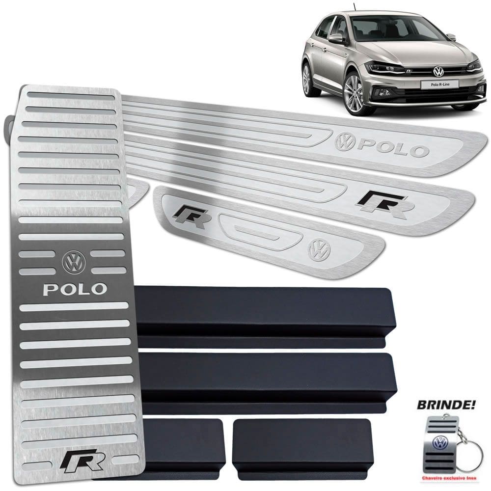 Descanso + Soleiras Prata Auto Relevo Polo R-Line Aço inox