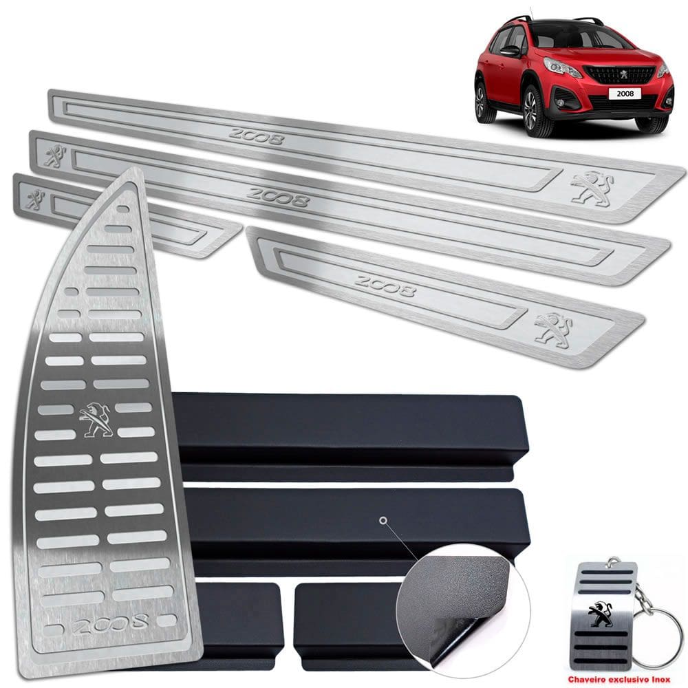 Soleira + Descanso Peugeot 2008 2020 2021 Prata Alto Relevo