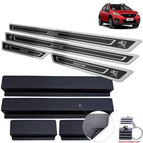 Soleira Aço Inox Peugeot 2008 2020 2021 Preto Alto Relevo