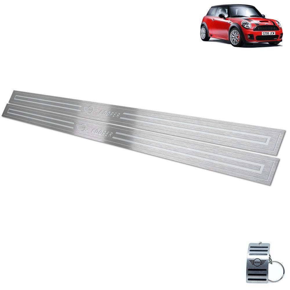 Soleira Em Aço Inox Mini Cooper Prata Baixo Relevo