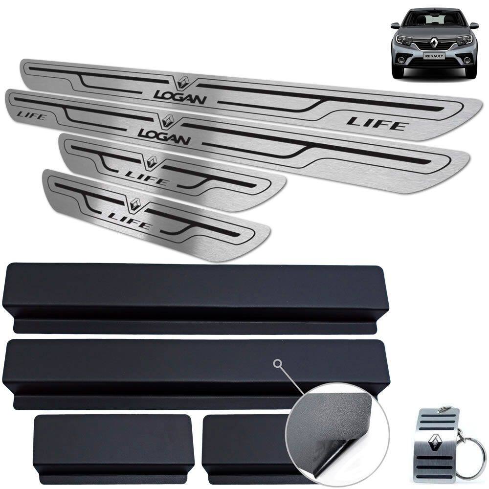 Soleira Aço Inox Renault Logan Life Preto Baixo Relevo