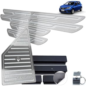 Descanso + Soleira Aço Inox Sandero 2020 Prata Alto Relevo
