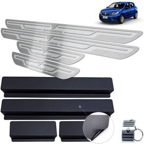 Soleira Aço Inox Renault Sandero 2020 Prata Alto Relevo