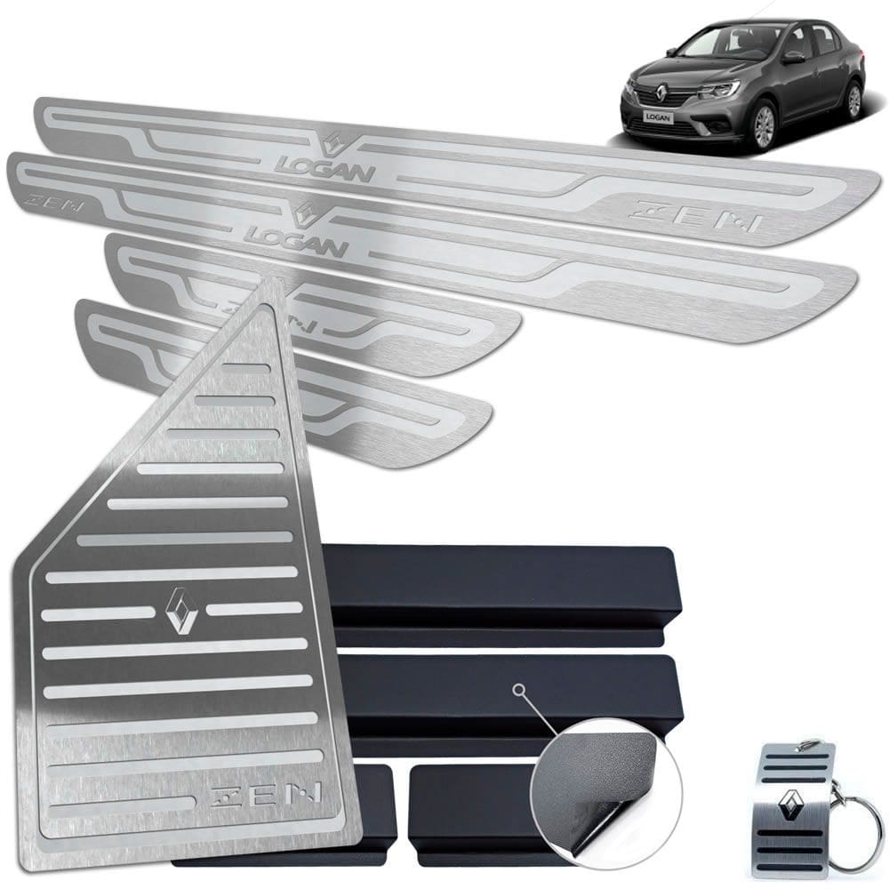 Descanso + Soleira Renault Logan Zen Prata Alto Relevo