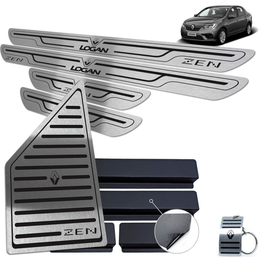 Descanso + Soleira Renault Logan Zen Preto Baixo Relevo