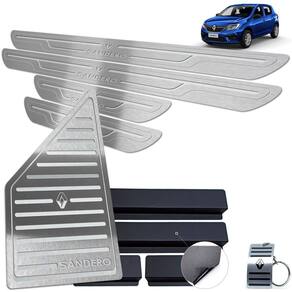 Descanso + Soleira Aço Inox Sandero 2020 Prata Baixo Relevo