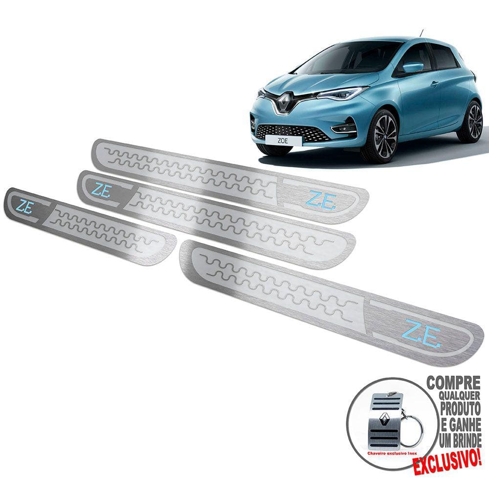 Soleira De Porta Aço Inox Renault Zoe Prata Alto Relevo