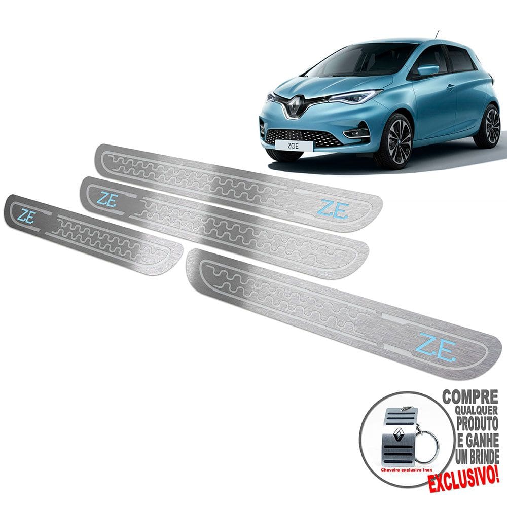 Soleira De Porta Aço Inox Renault Zoe Prata Baixo Relevo