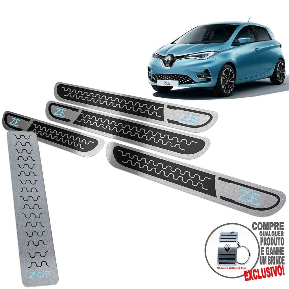 Descanso De Pé + Soleira Renault Zoe Preto Alto Relevo