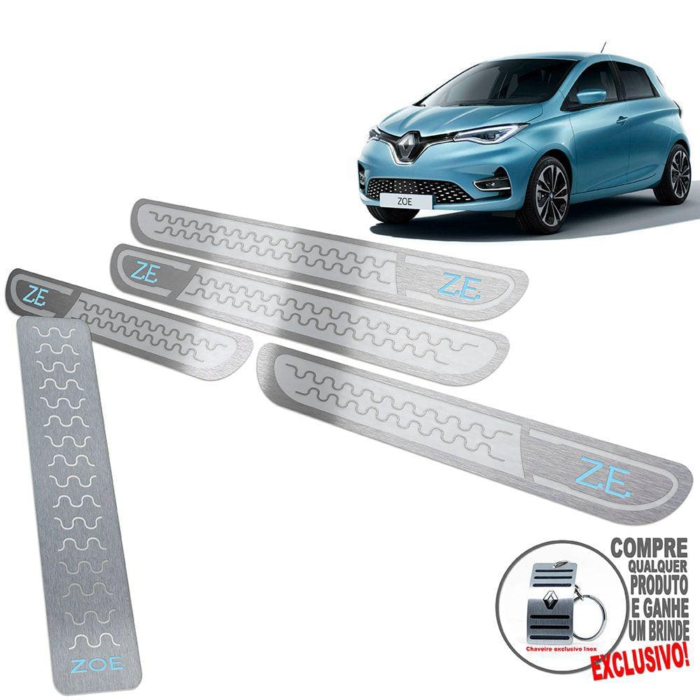 Descanso De Pé + Soleira Renault Zoe Prata Alto Relevo