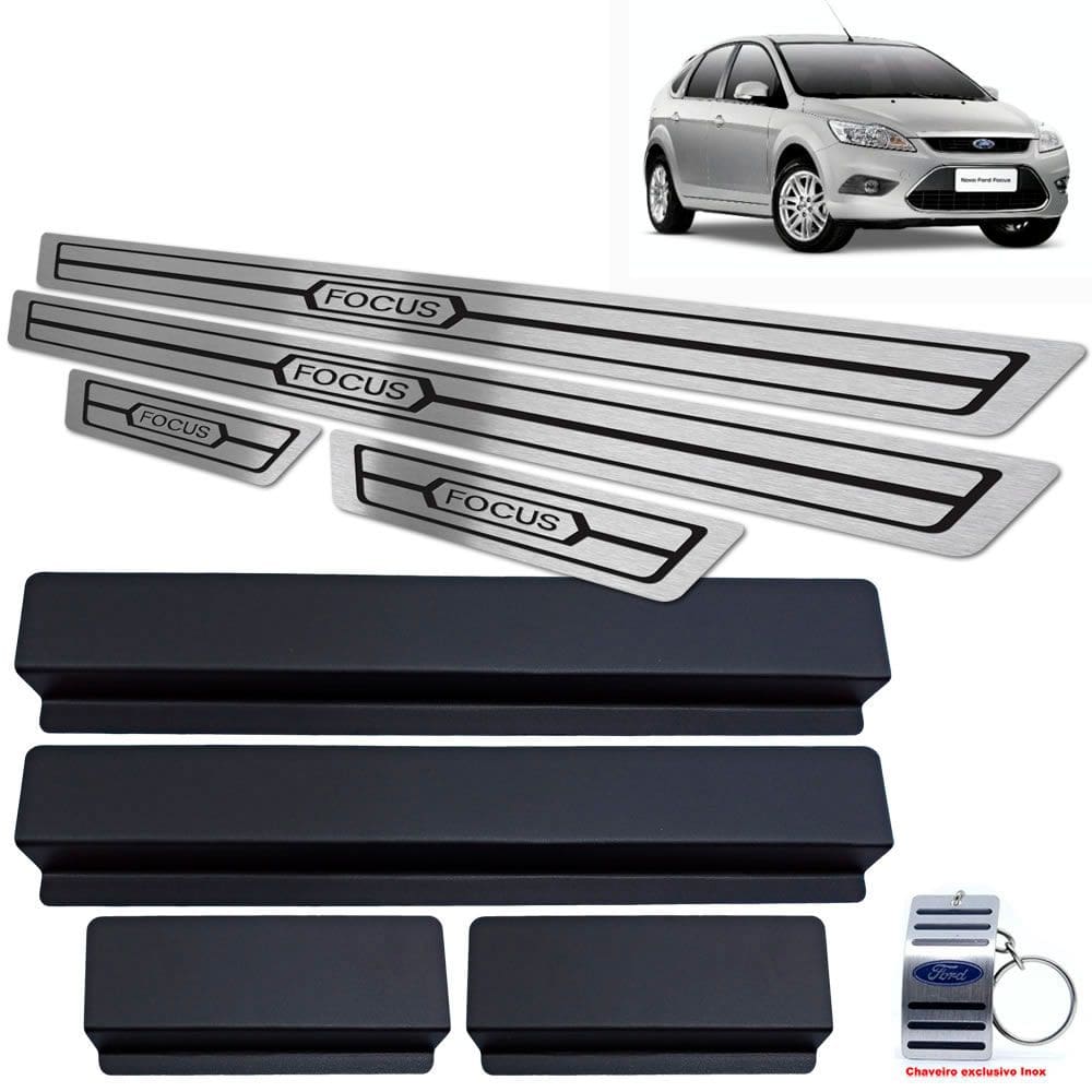 Soleira Em Aço Inox Focus 2009 a 2013 Preto Baixo Relevo
