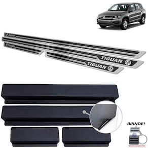 Soleiras Preto Alto Relevo Em Aço Inox Tiguan 2012 A 2017