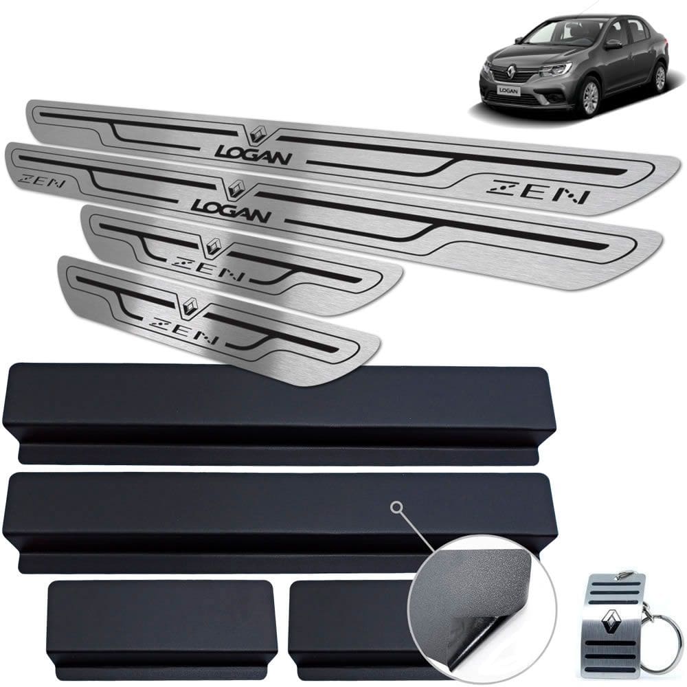 Soleira Aço Inox Renault Logan Zen Preto Baixo Relevo