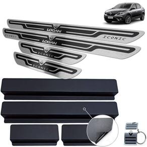 Soleira Aço Inox Renault Logan Iconic Preto Alto Relevo