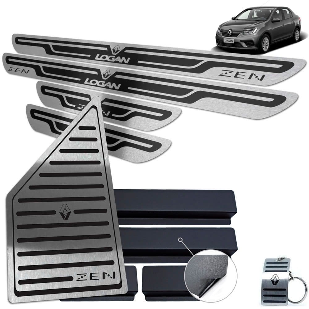 Descanso + Soleira Renault Logan Zen Preto Alto Relevo