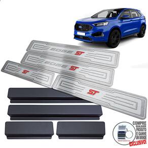 Soleira Em Aço Inox Ford Edge ST Prata Alto Relevo