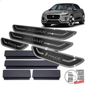 Soleira Inox Jaguar I-Pace 2019 A 2021 Preto Alto Relevo