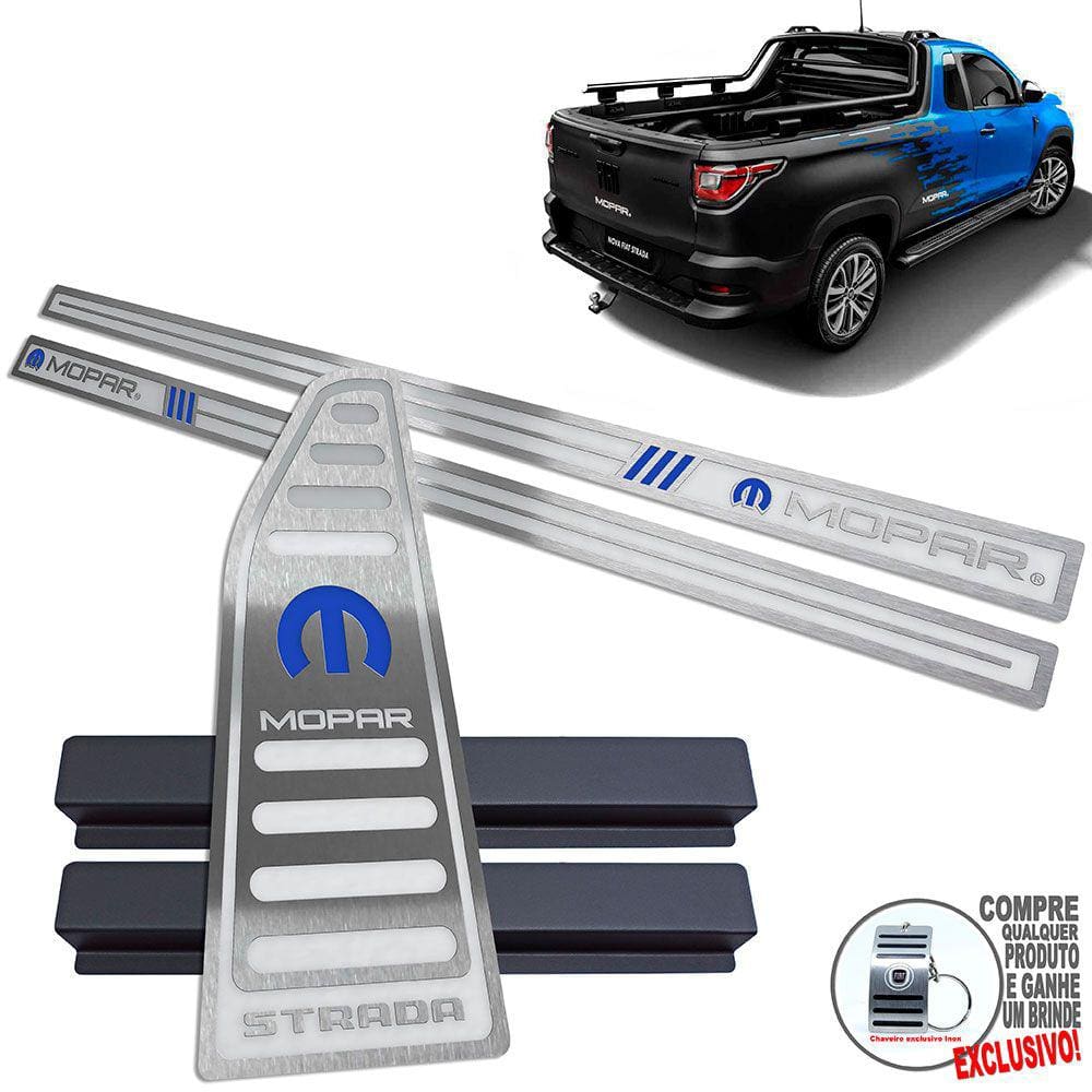 Soleira + Descanso Fiat Strada Mopar Prata Alto Relevo