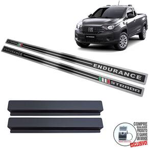 Soleira Aço Inox Fiat Strada Endurance Preto Alto Relevo