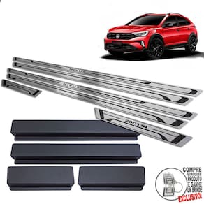 Soleira Aço Inox Volkswagen Nivus Preto Baixo Relevo