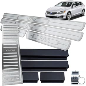 Descanso de Pé + Soleiras Inox Prata Volvo V60 2012 A 2018