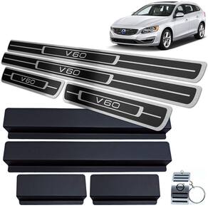 Soleira de Porta Em Aço Inox Preto Volvo V60 2012 A 2018