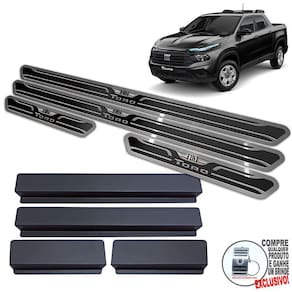 Soleiras Aço Inox Fiat Toro 2022 / Preto Alto Relevo