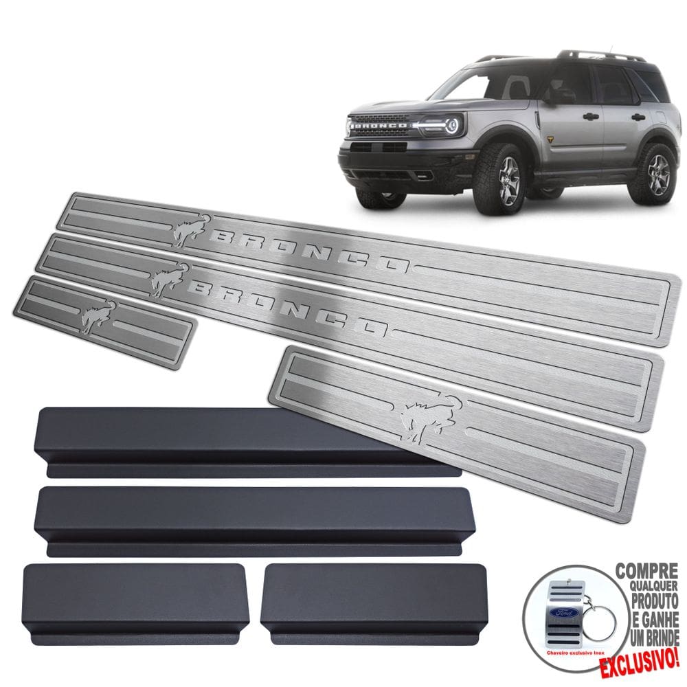 Soleira De Porta Inox Ford Bronco Sport Prata Baixo Relevo