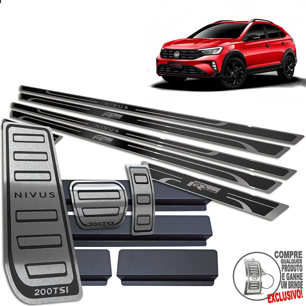 Descanso + Pedaleira + Soleira Volkswagen Nivus R-Line Preto