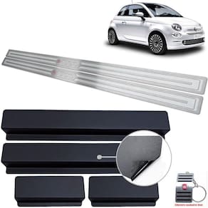Soleiras Em Aço Inox Fiat 500 Prata Alto Relevo