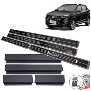 Soleira Em Aço Inox Chery Tiggo 3X Preto Alto Relevo