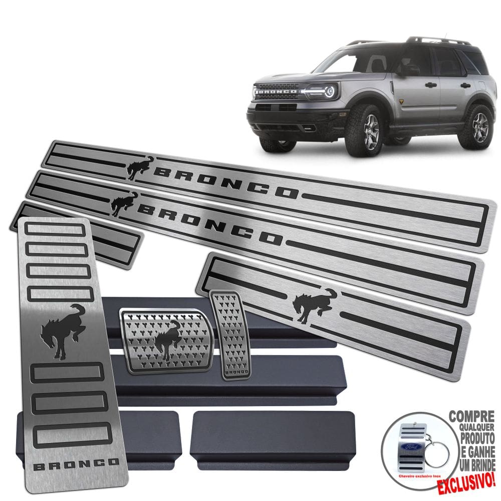 Pedaleira + Soleira + Descanso Preto Ford Bronco Sport